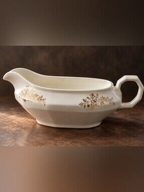 Vintage Edwin M Knowles Ivory Gravy Boat Gold Floral China Sauce Boat 1920s